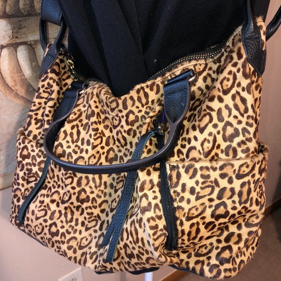 Aimee Kestenberg Tamitha Satchel Leopard Calf Hair Genuine Leather Purse - Picture 2 of 16